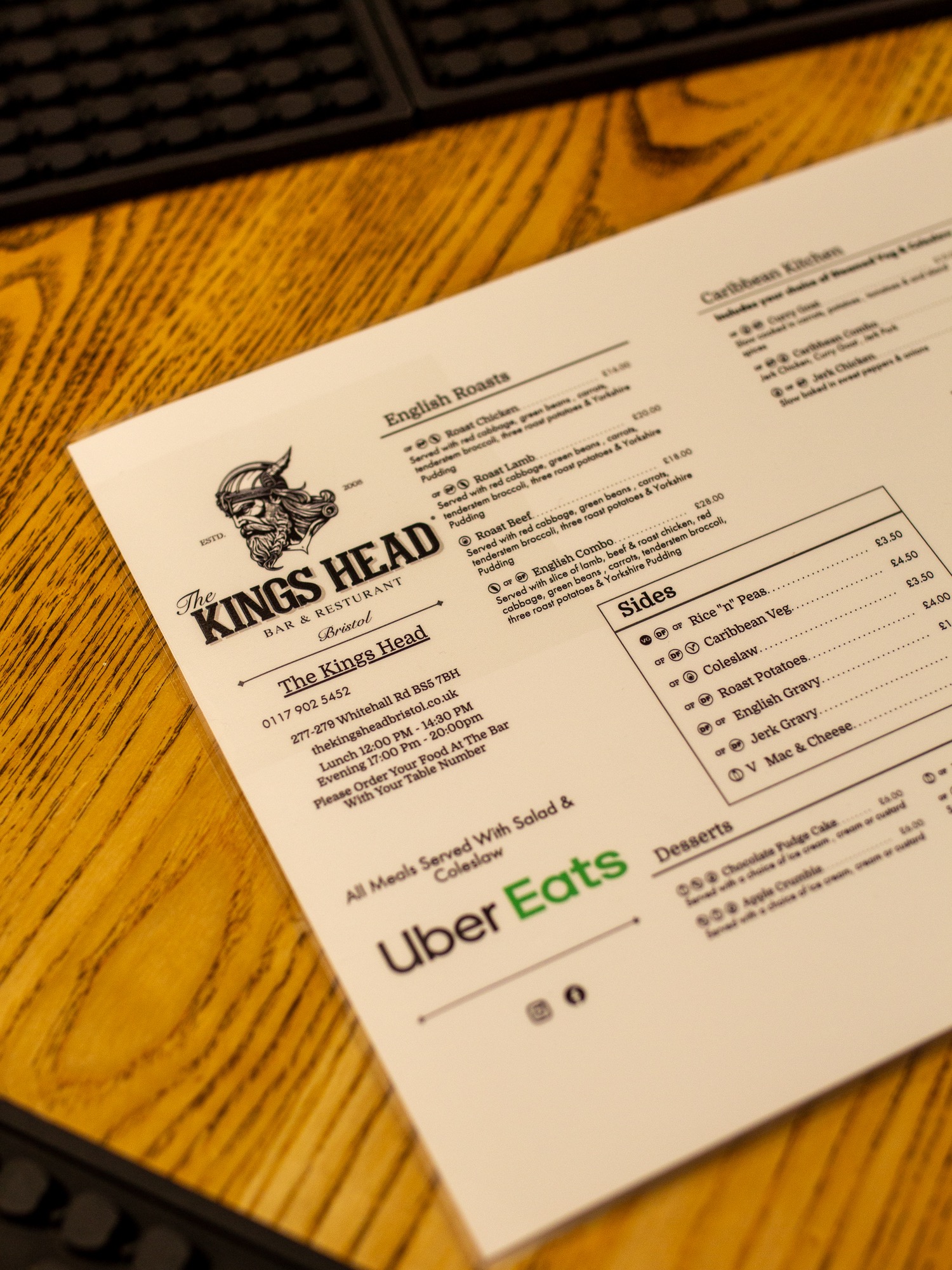 The Kings Head takeaway menu